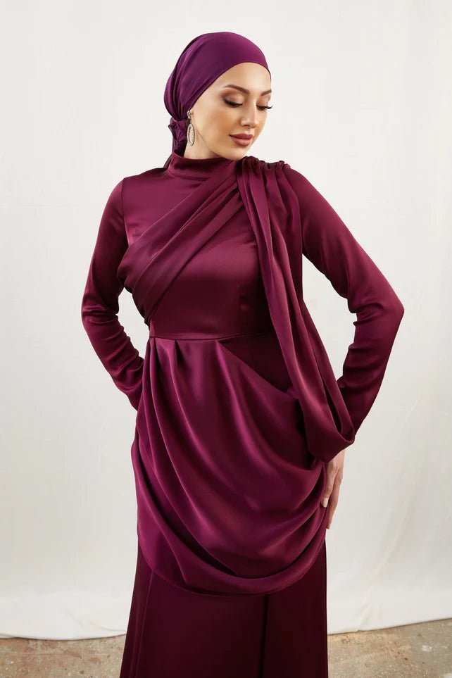Damla Pflaumenfarbenes Hijab-Abendkleid
