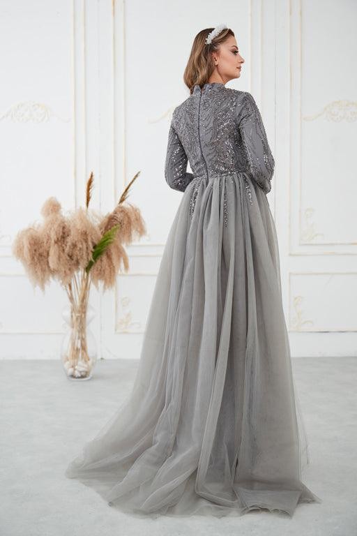 Liva Hijab Evening Dress - Anthracite