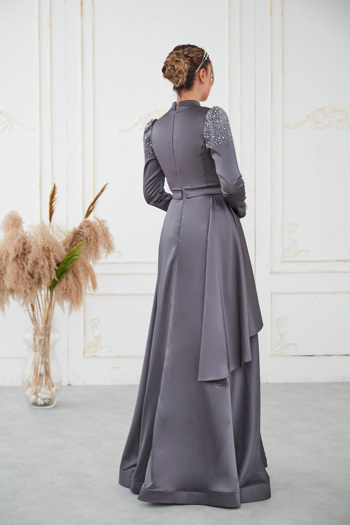Fiona Hijab Evening Dress - Gray