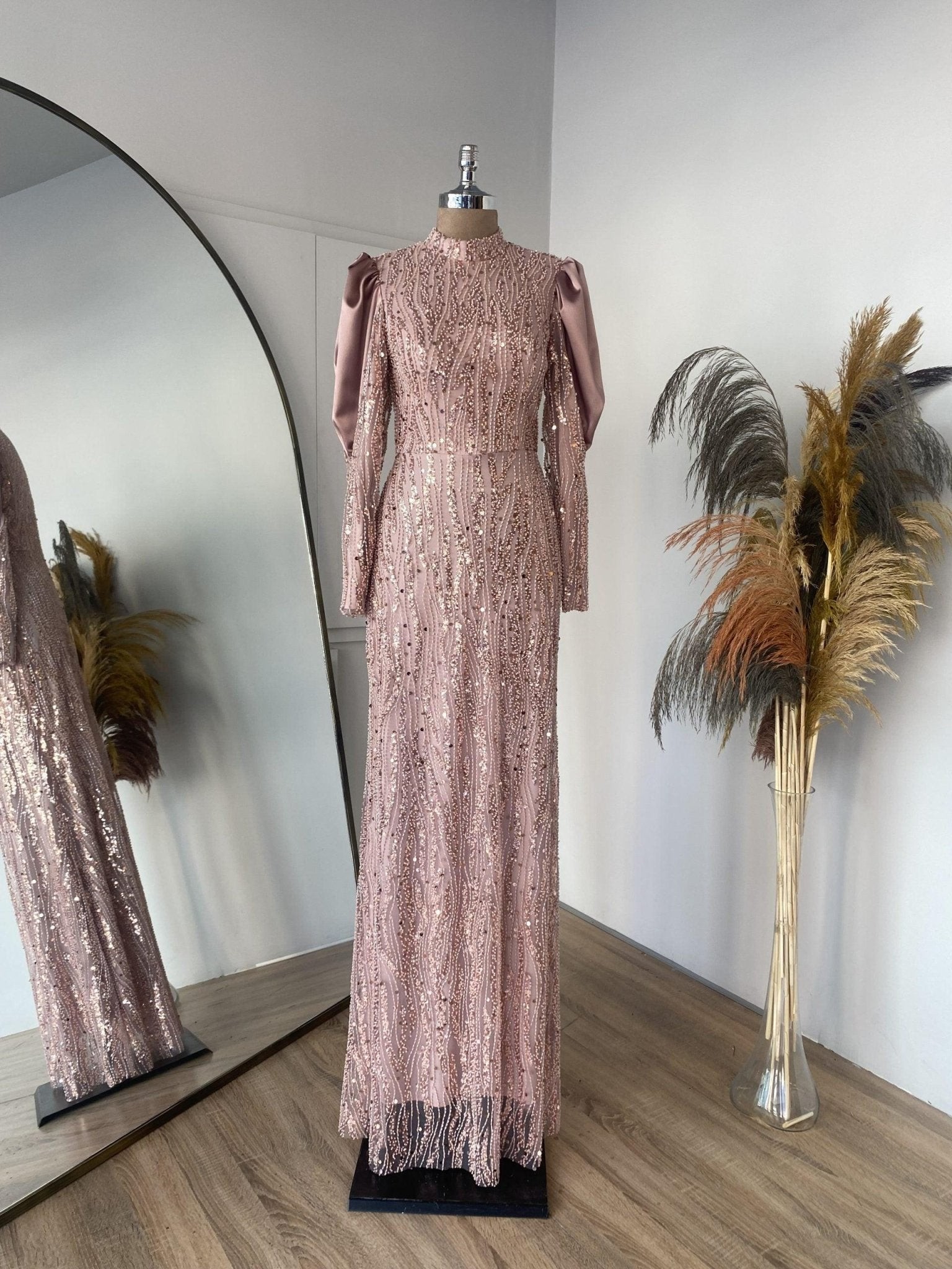 Lisa Hijab Evening Dress - Powder