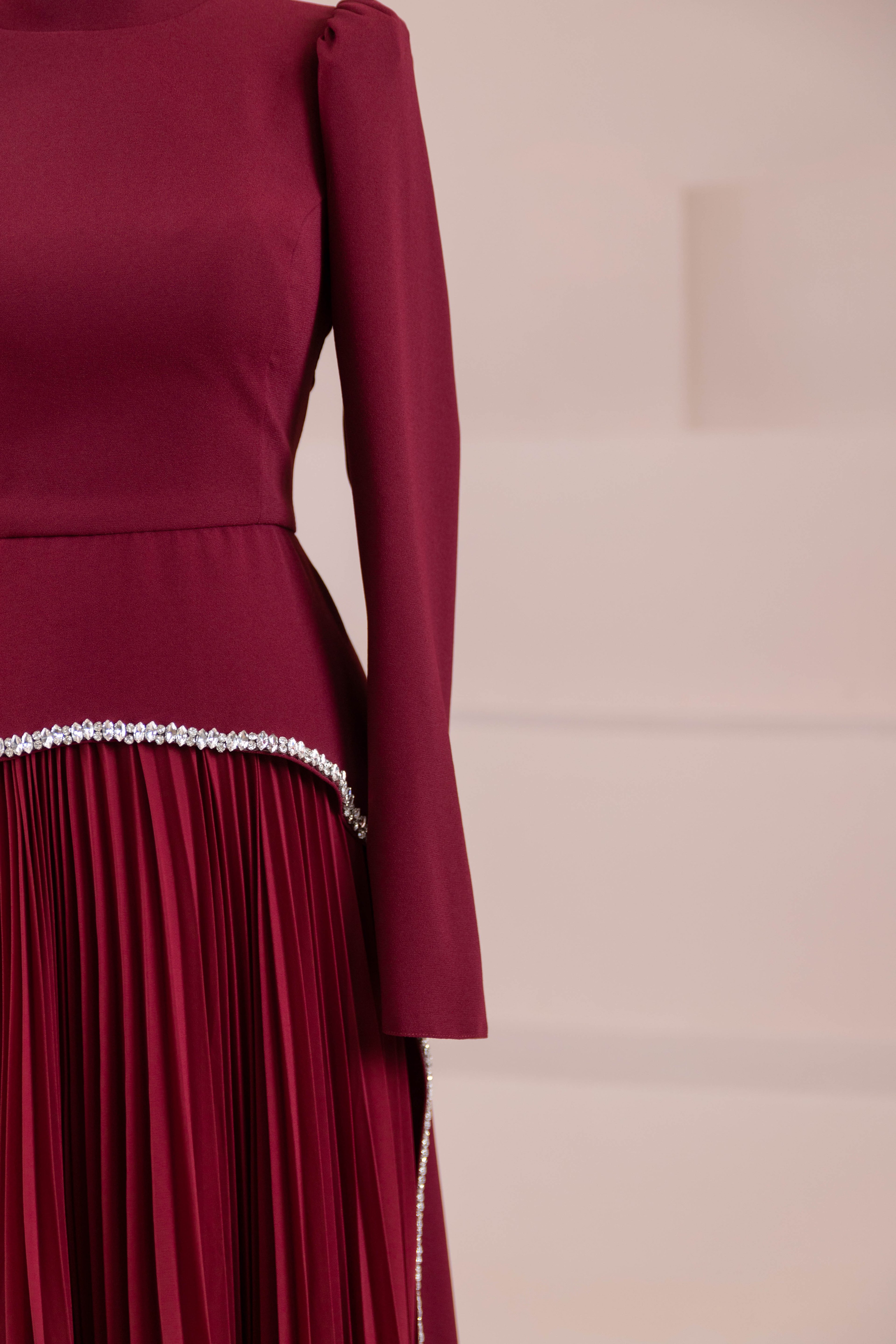 Elise Tesettür Abiye - Burgundy