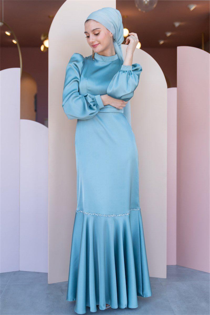 Sena Hijab Satin Evening Dress - Mint