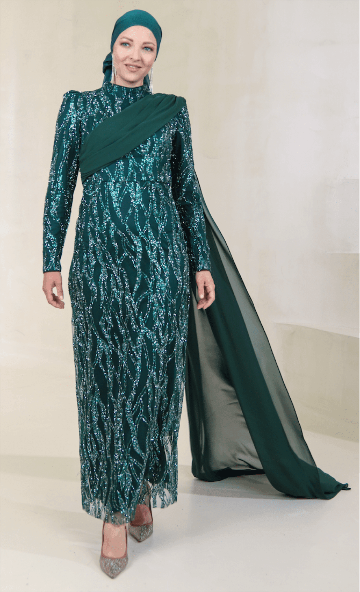 Sare Hijab Evening Dress - Green