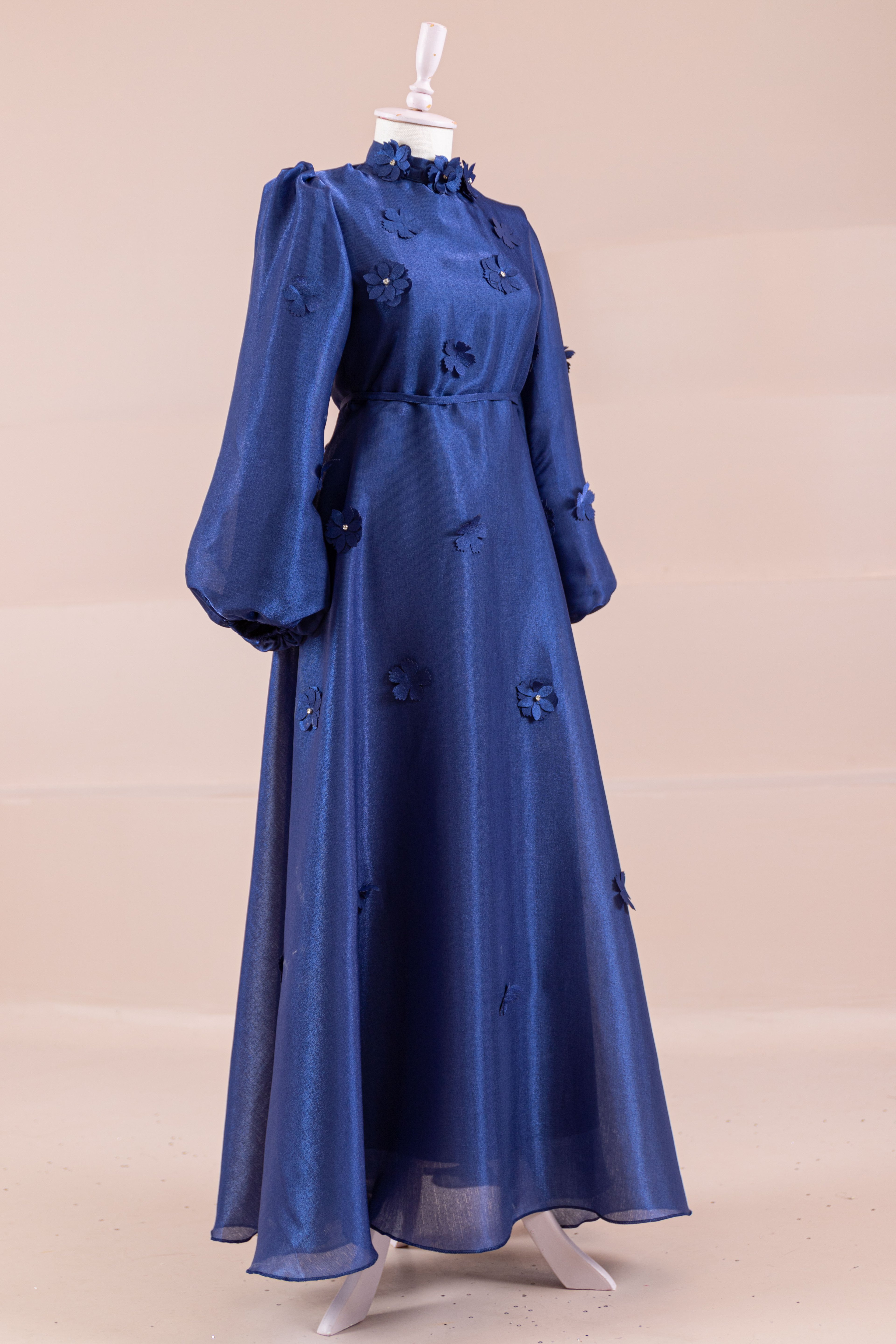 Flowers Tesettür Abiye - Navy Blue