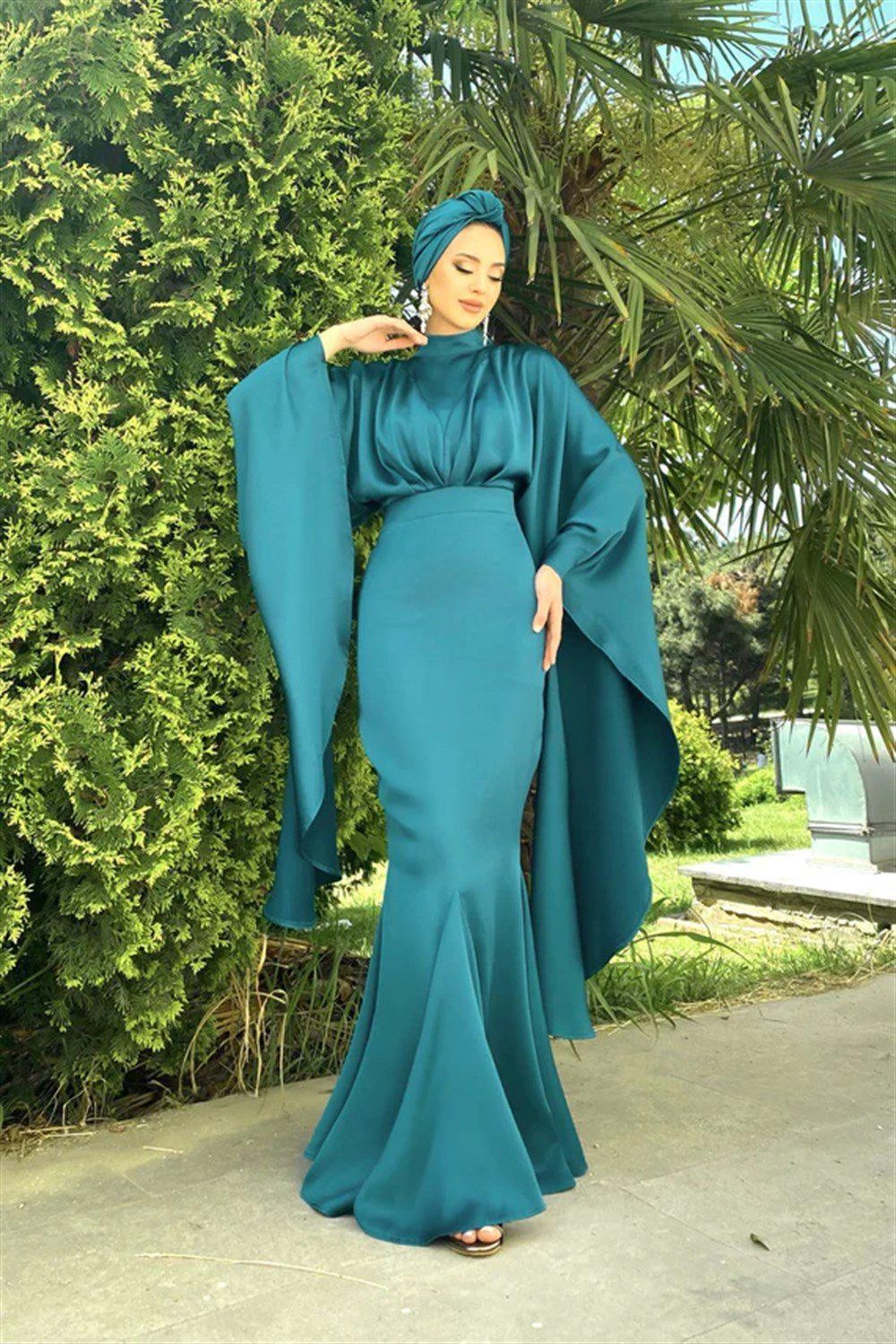 Erva Hijab Evening Dress - Petrol