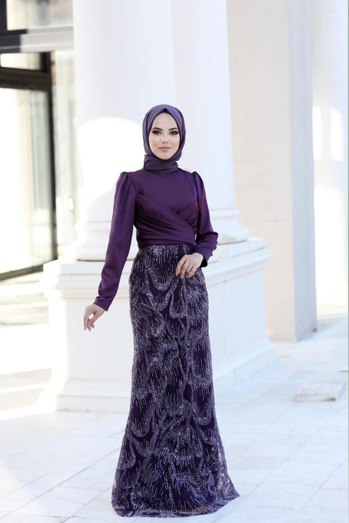 Larin Hijab Evening Dress Plum