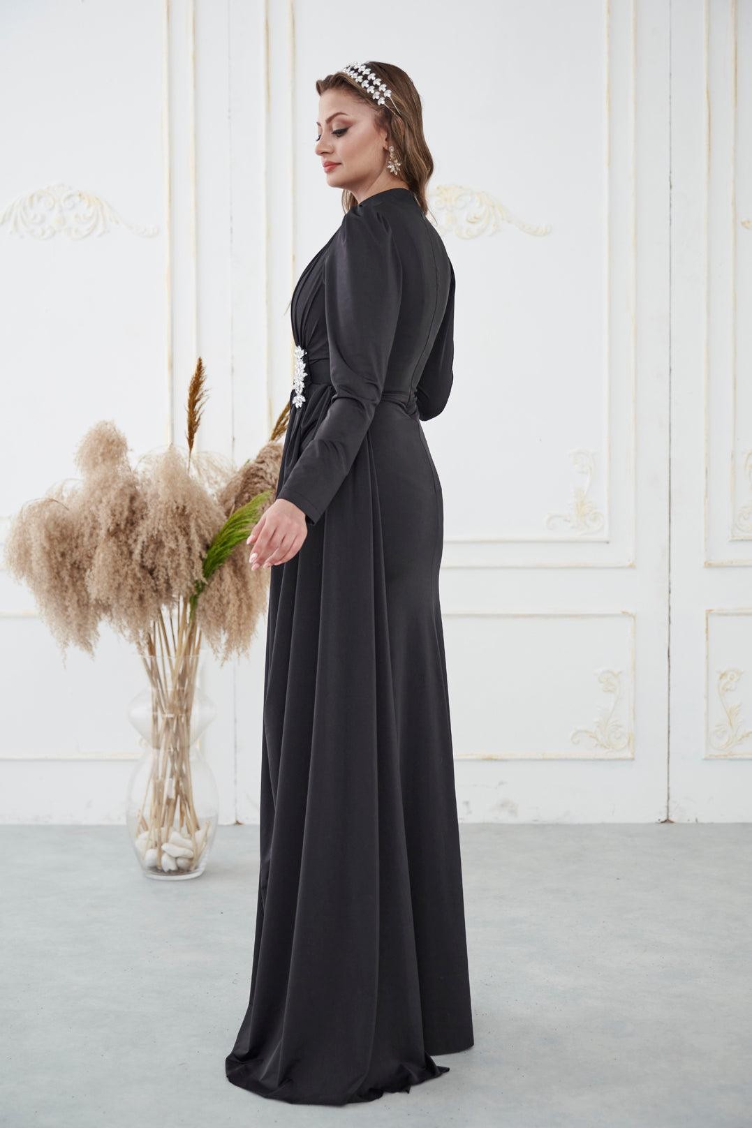Simay Hijab Evening Dress - Black