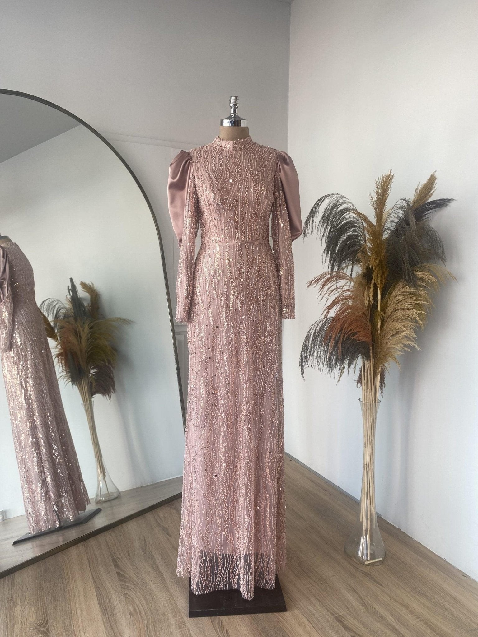 Lisa Hijab Evening Dress - Powder