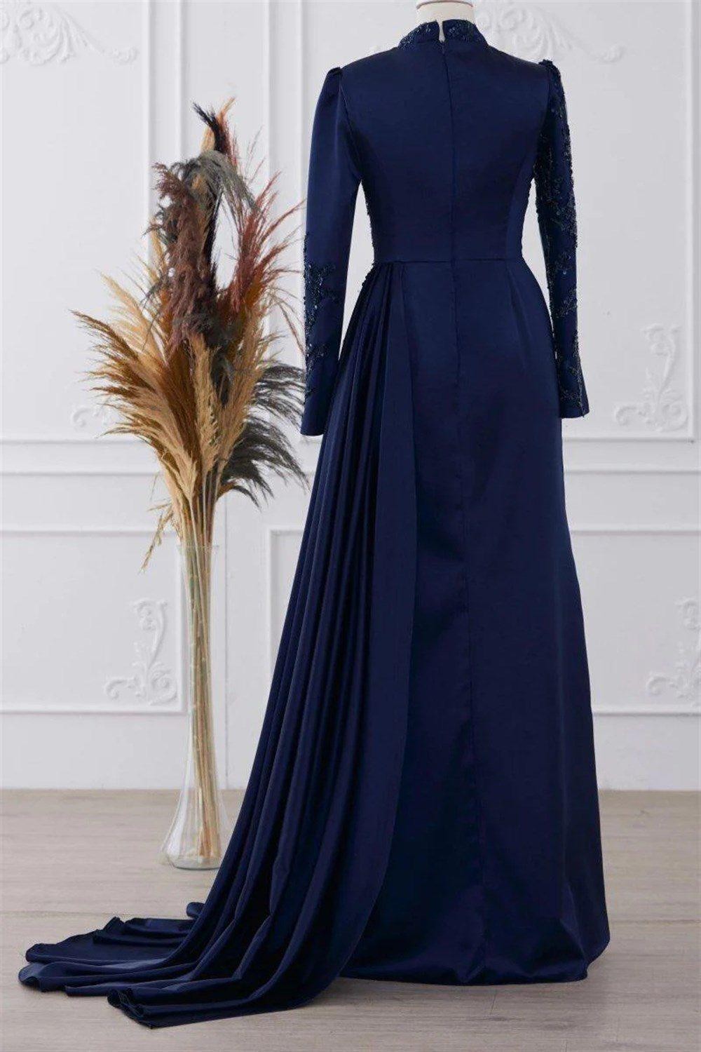 Talisman Hijab Evening Dress - Navy Blue