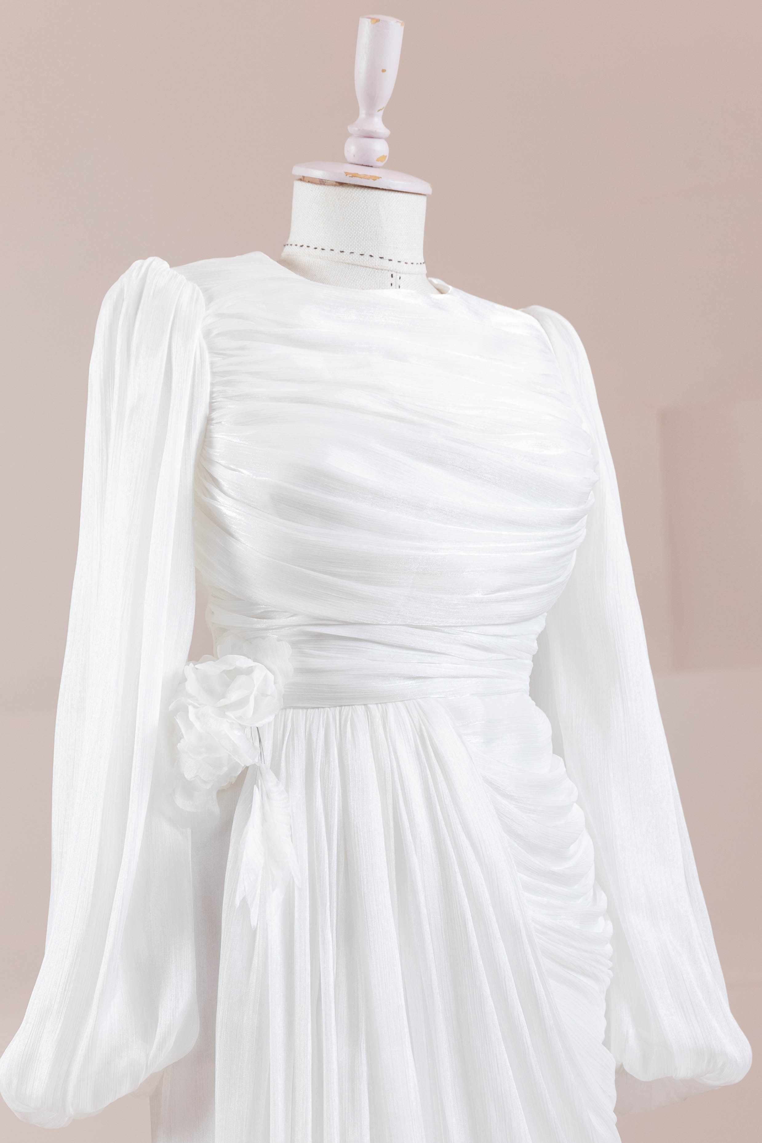 Çiçekli Lotus Tesettür Abiye - White
