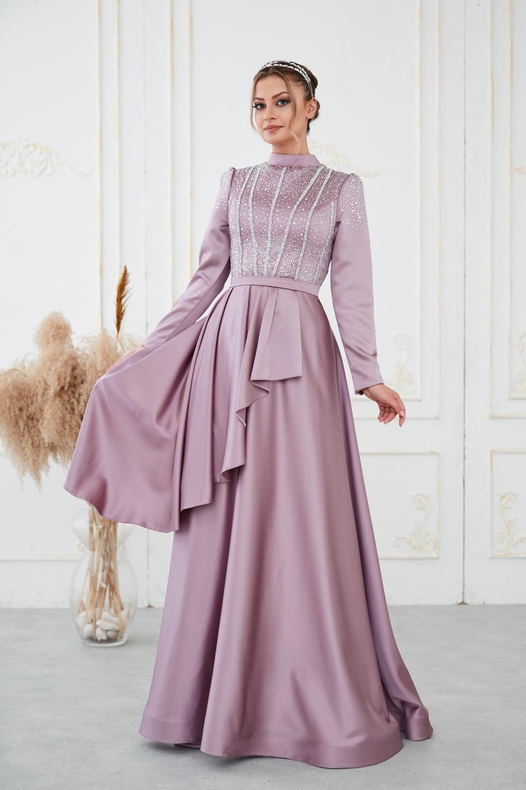 Fiona Hijab Evening Dress - Lilac