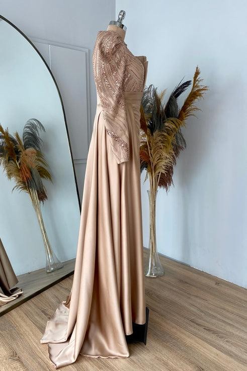Farah Hijab Evening Dress - Rose Gold