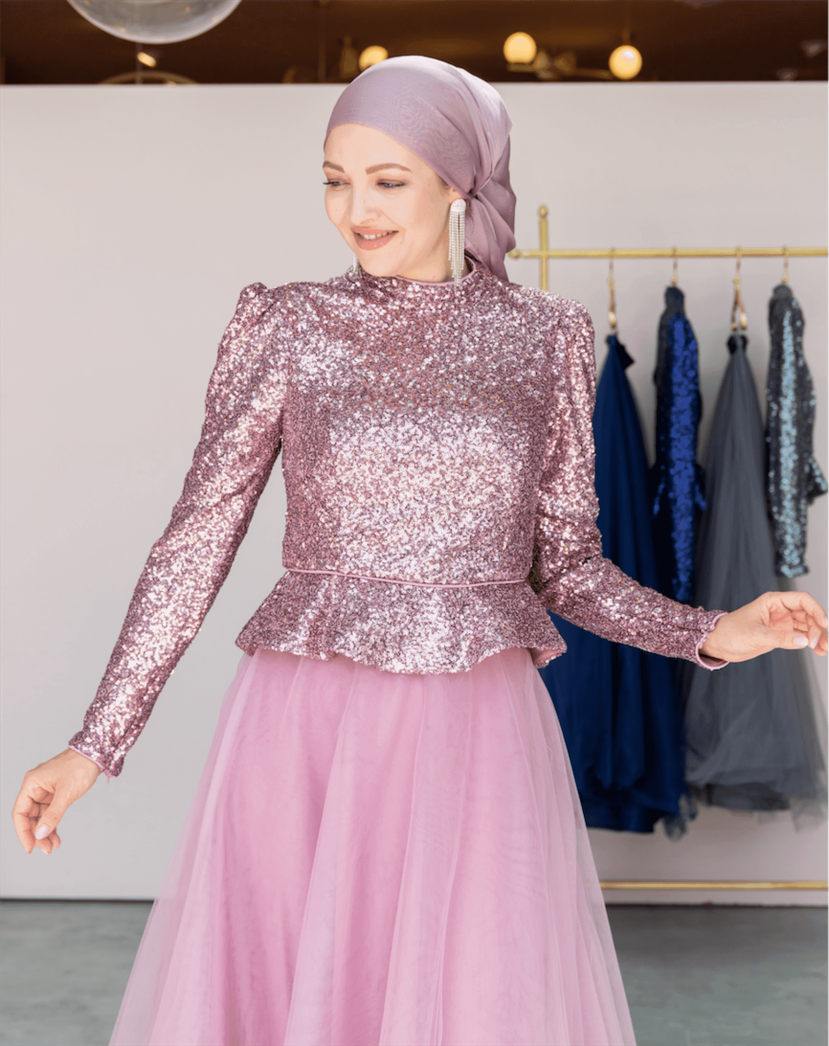 Sequin Peplum Jacket Tutu Skirt Suit Evening Dress - Pink