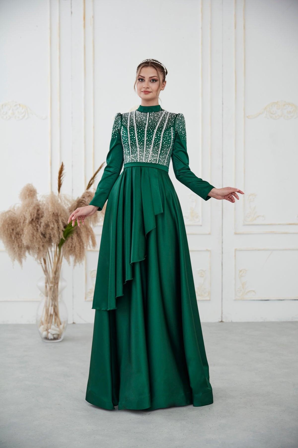 Fiona Hijab Evening Dress - Emerald
