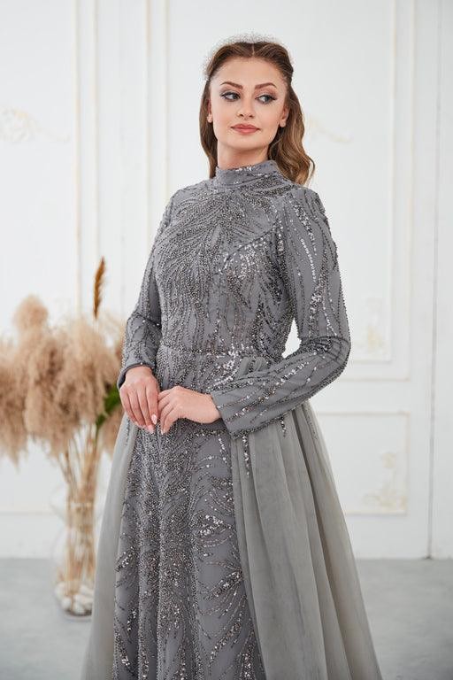 Liva Hijab Evening Dress - Anthracite