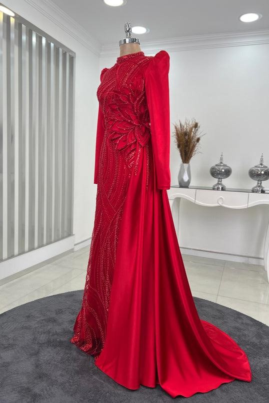 Farah Hijab Evening Dress - Red