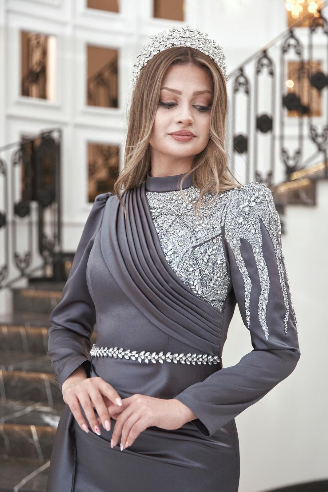 Talu Hijab Evening Dress - Anthracite