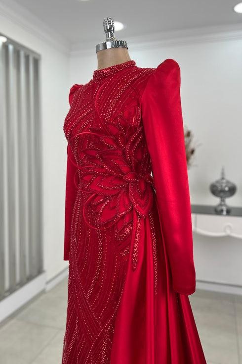 Farah Hijab Evening Dress - Red