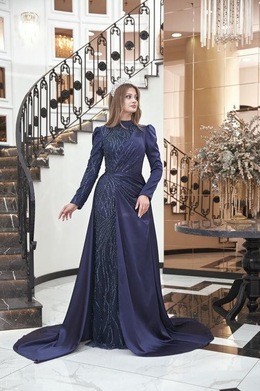 Helen Hijab Evening Dress - Navy Blue