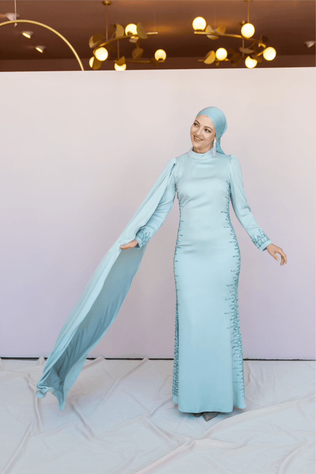 Anetta Hijab Evening Dress - Water Green