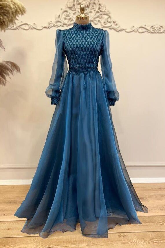 Armor Hijab Evening Dress - Blue