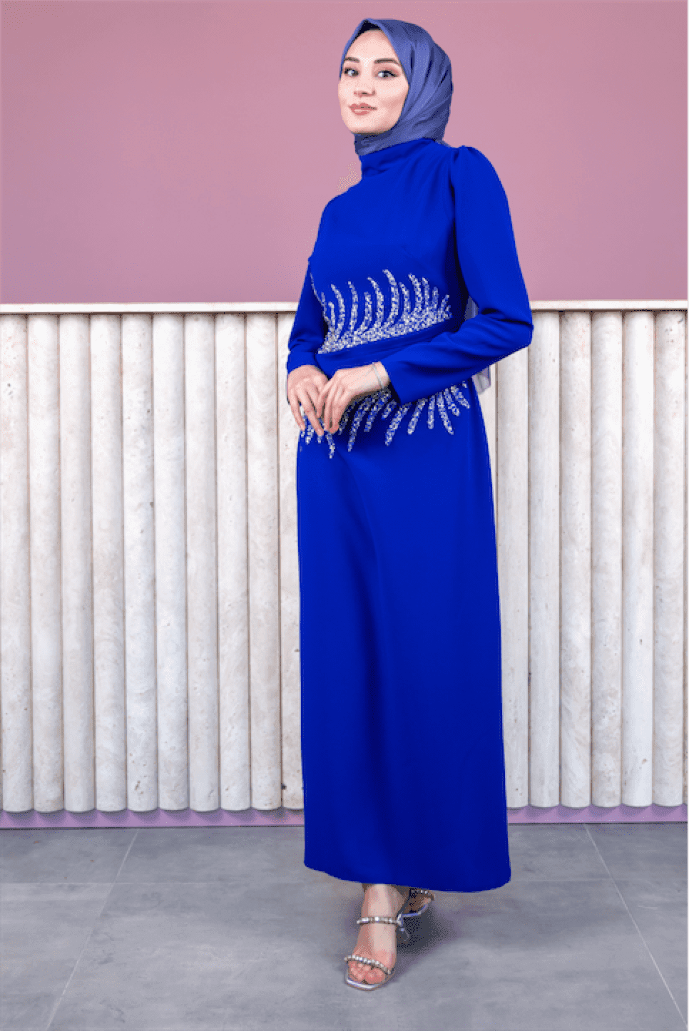 Beste Hijab Evening Dress - Navy Blue