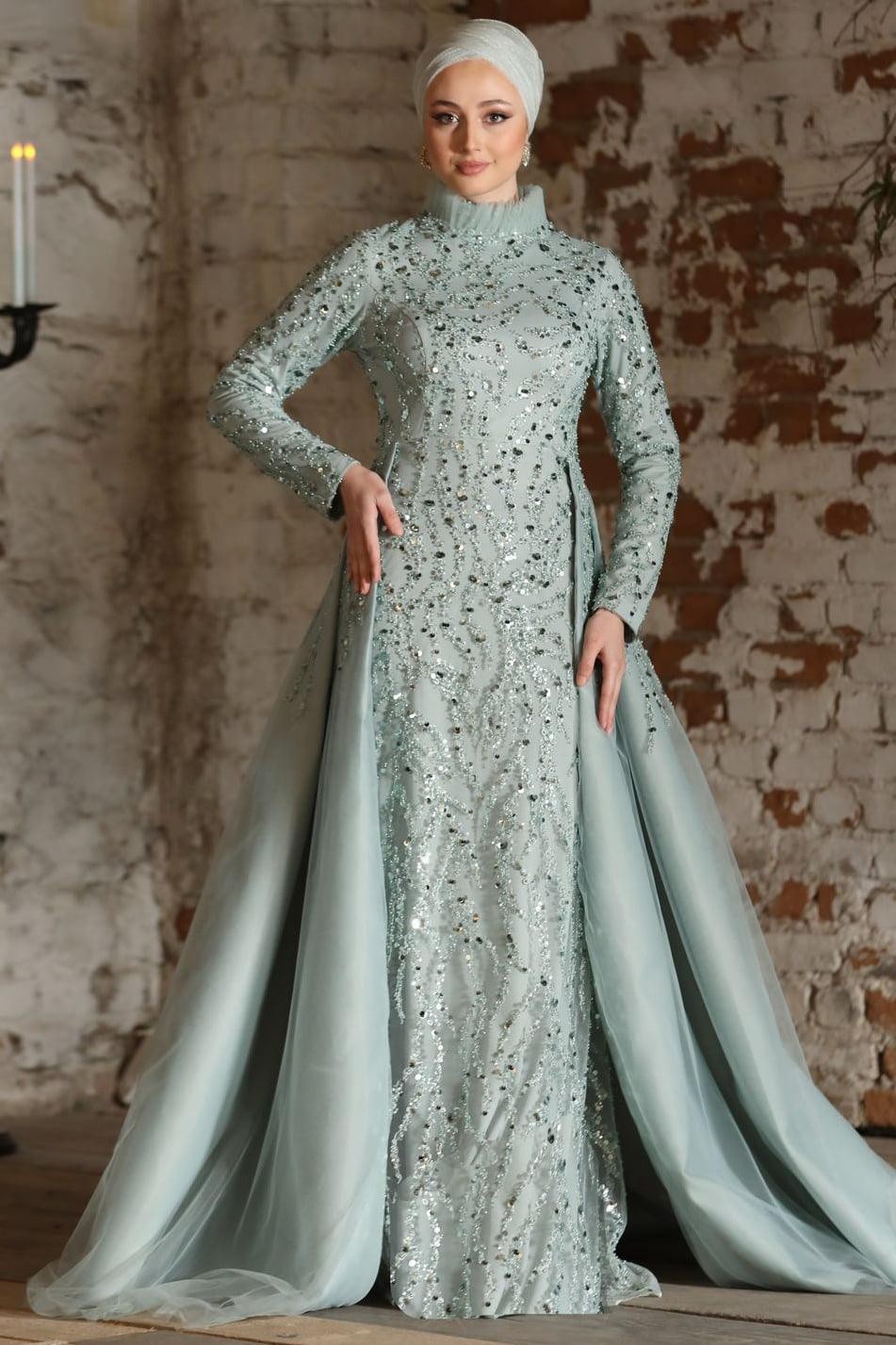 Amaya Hijab Evening Dress - Mint