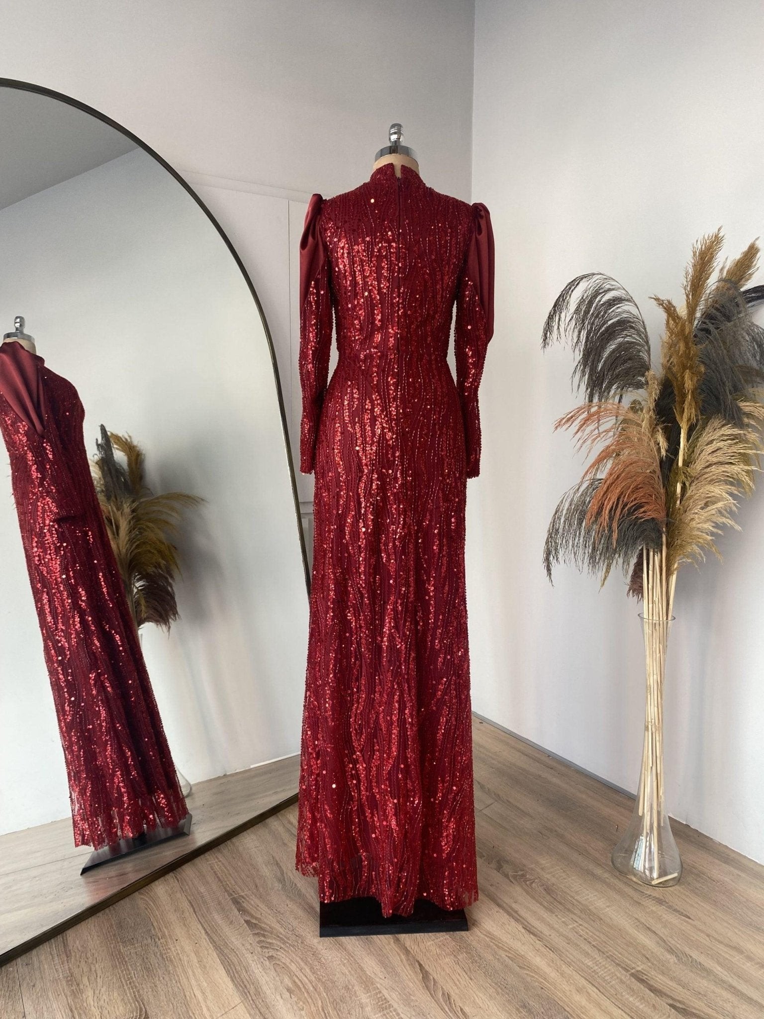 Lisa Hijab Abendkleid – Weinrot