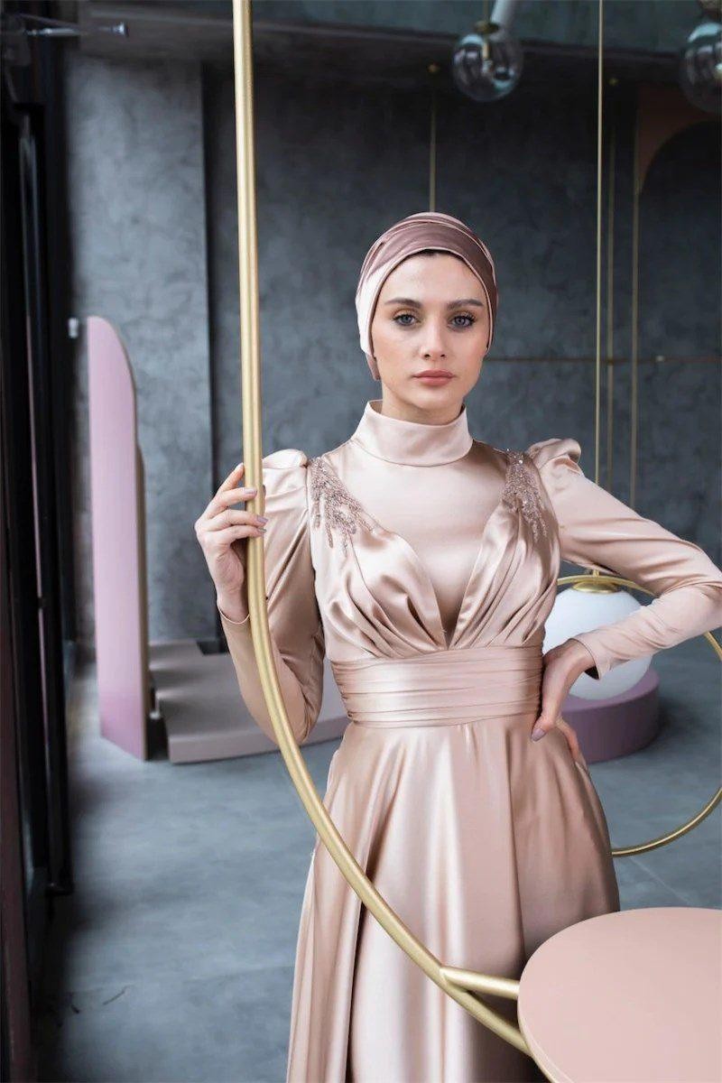 Spring Hijab Evening Dress - Gold