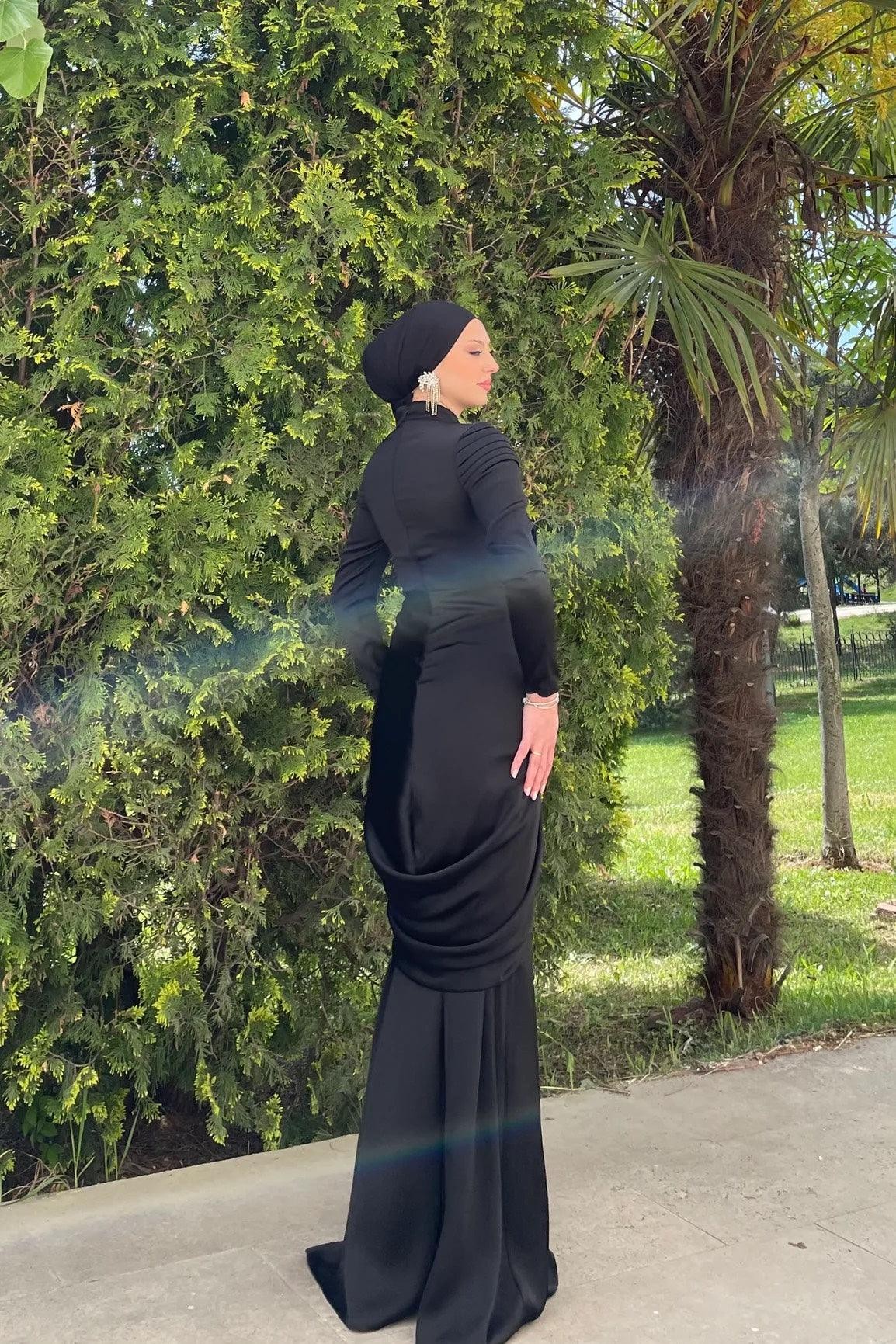 Sanem Hijab Evening Dress - Black