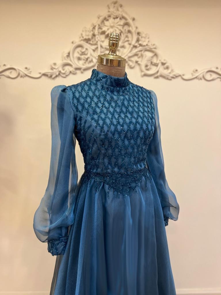 Armor Hijab Evening Dress - Blue