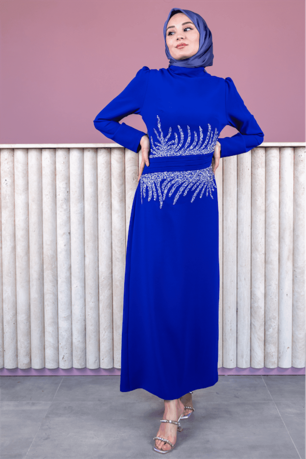 Beste Hijab Evening Dress - Navy Blue