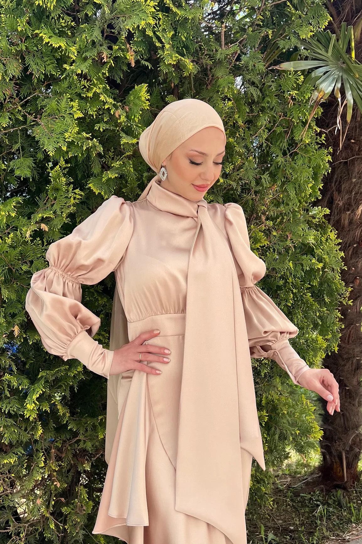 Birsu Hijab Evening Dress - Powder