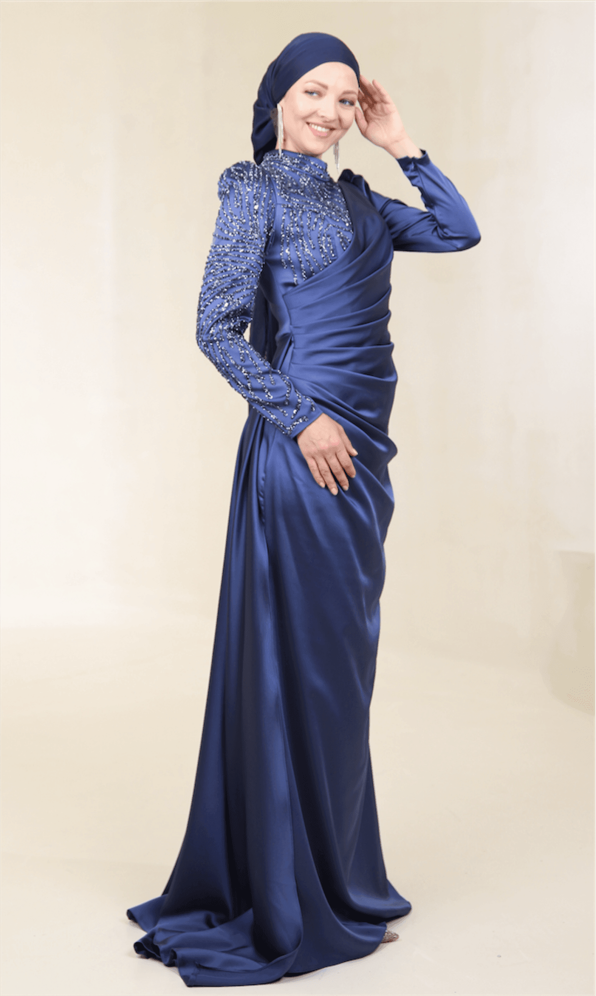 Ester Hijab Evening Dress - Indigo