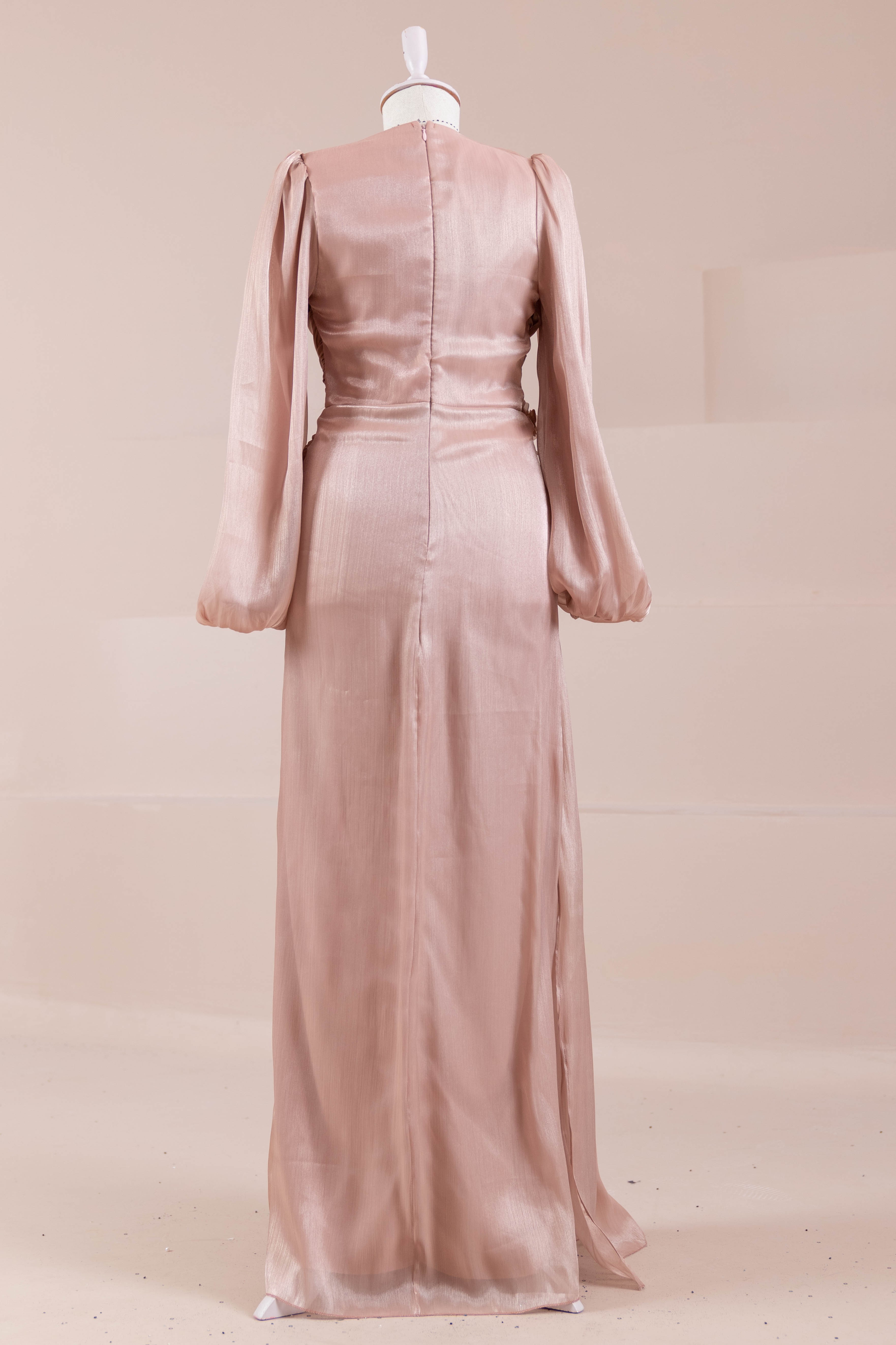 Çiçekli Lotus Tesettür Abiye - Salmon