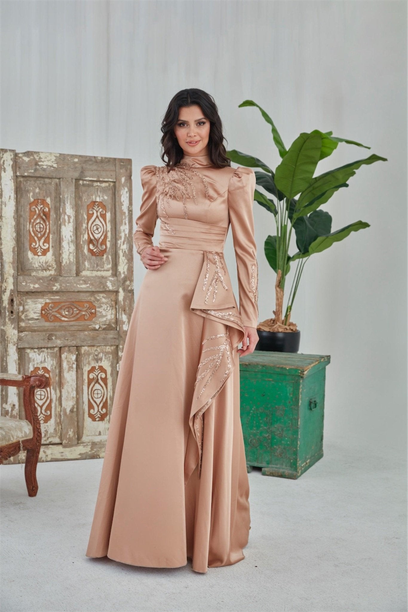 Eftelya Hijab Evening Dress - Powder