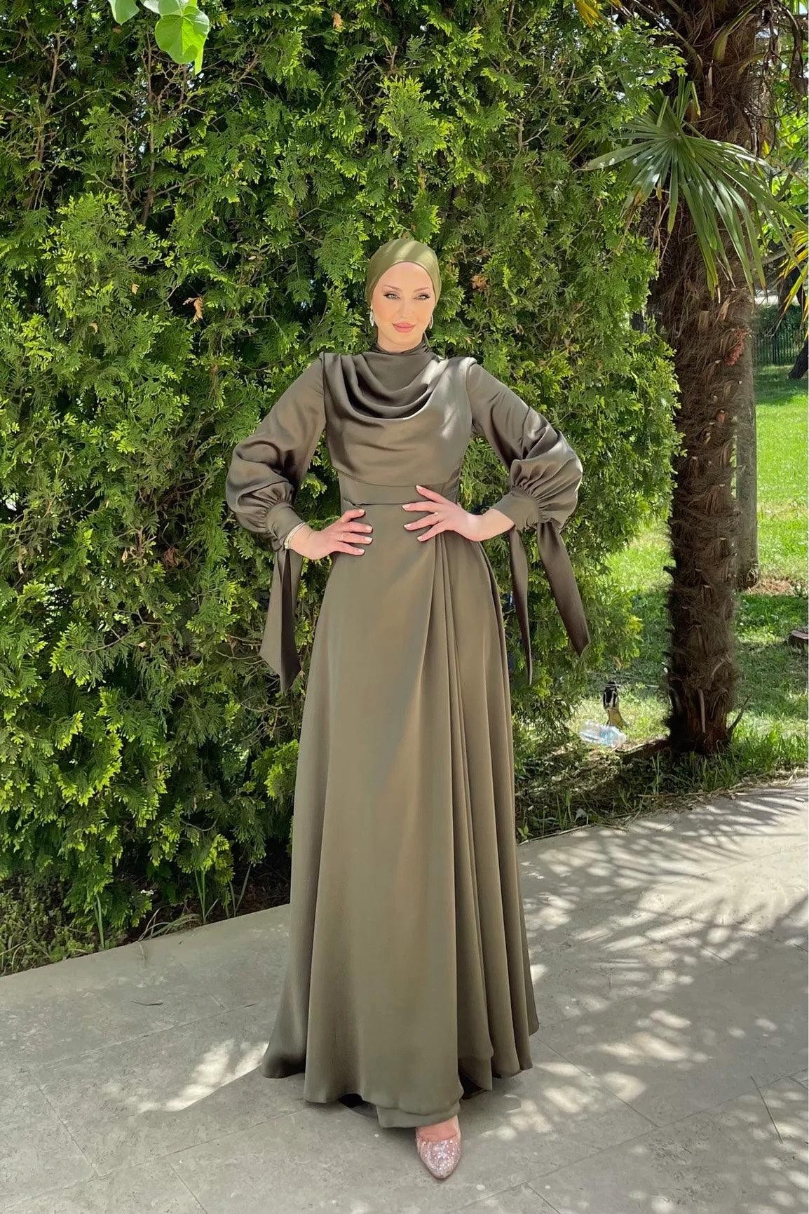 Elvira Hijab Evening Dress - Khaki