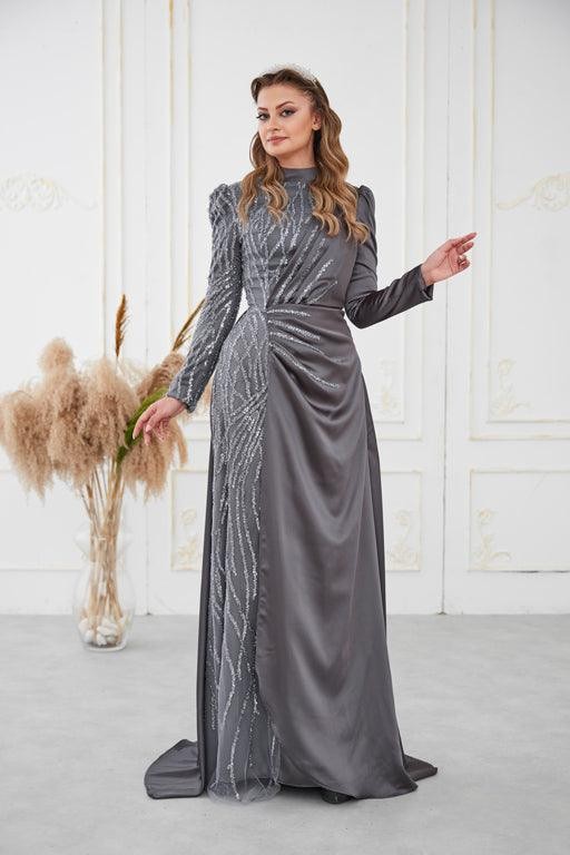 Helen Hijab Evening Dress - Anthracite