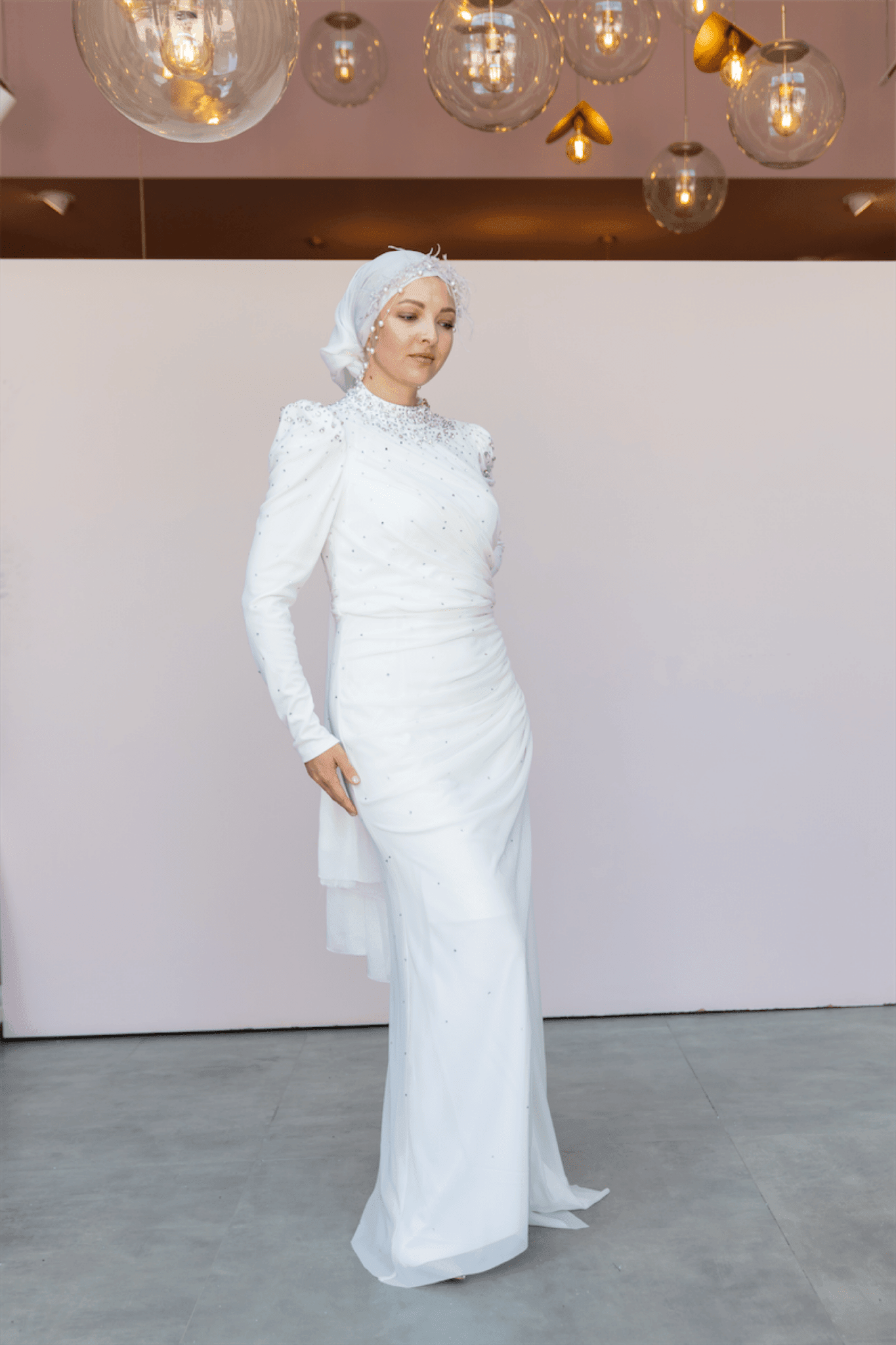 Stoneart Hijab Evening Dress - Ecru