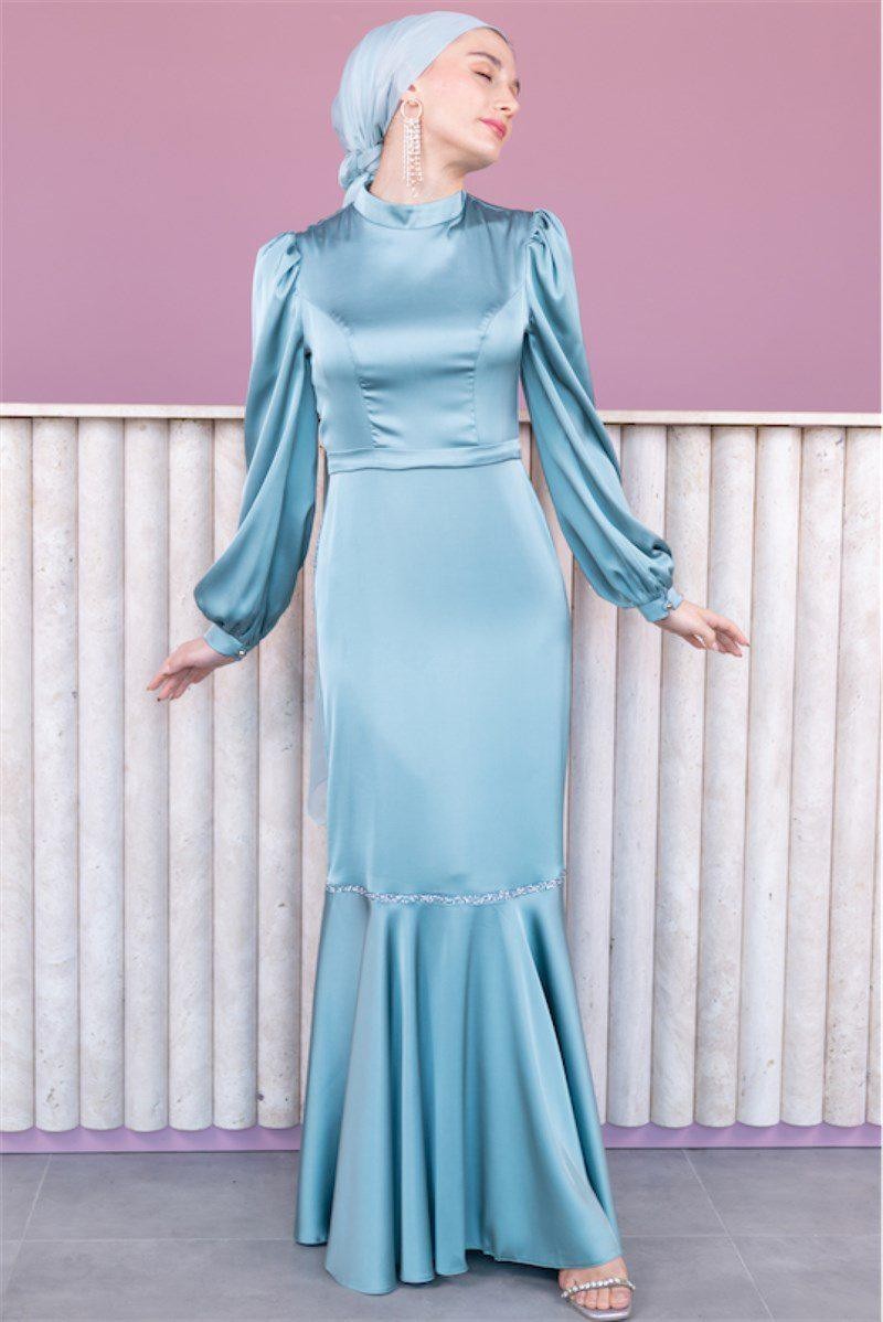 Sena Hijab Satin Evening Dress - Mint