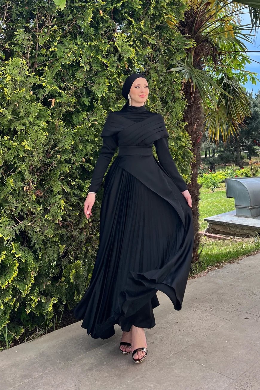 Sueda Hijab Evening Dress - Black