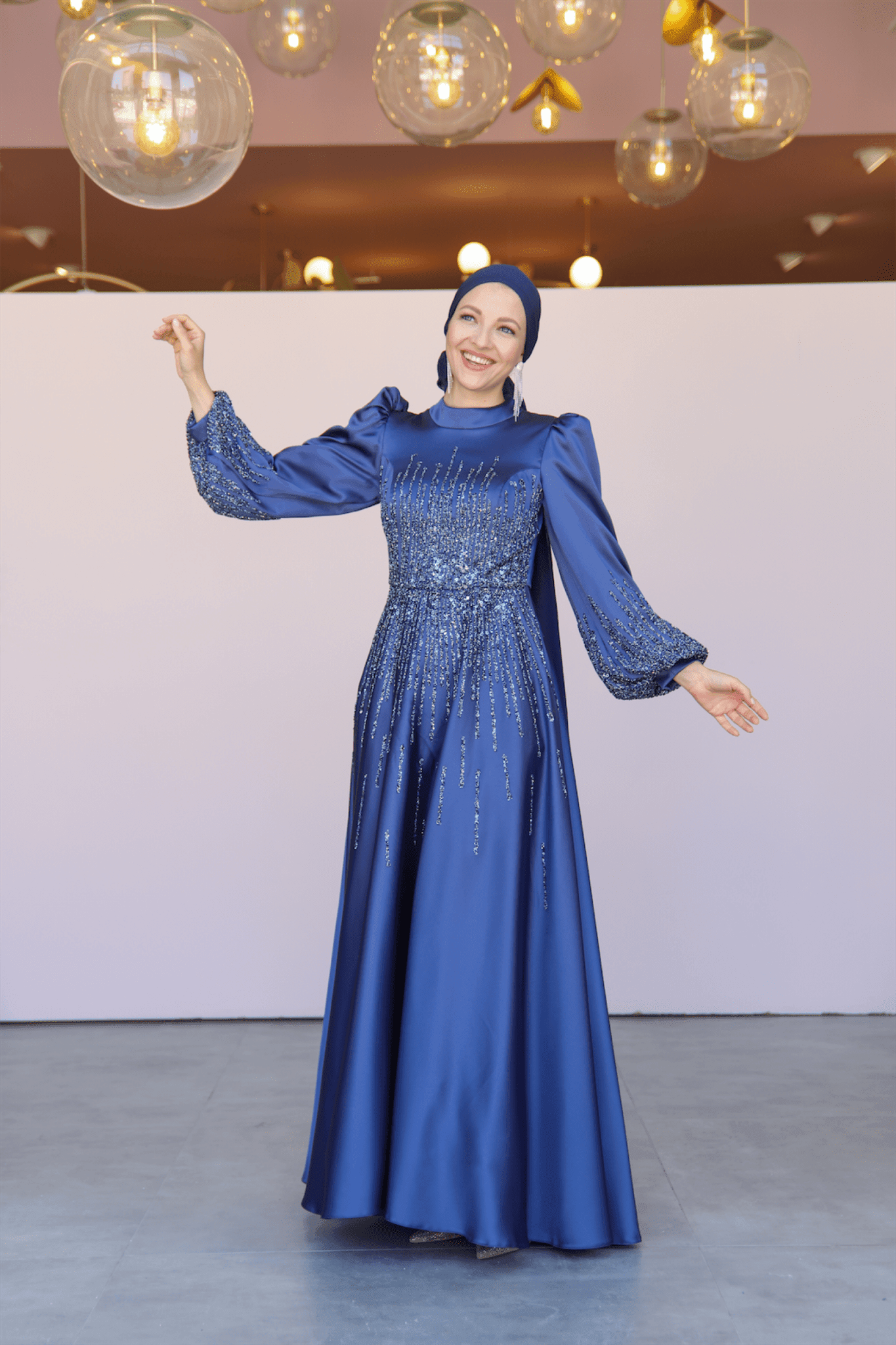 Water Hijab Evening Dress - Indigo