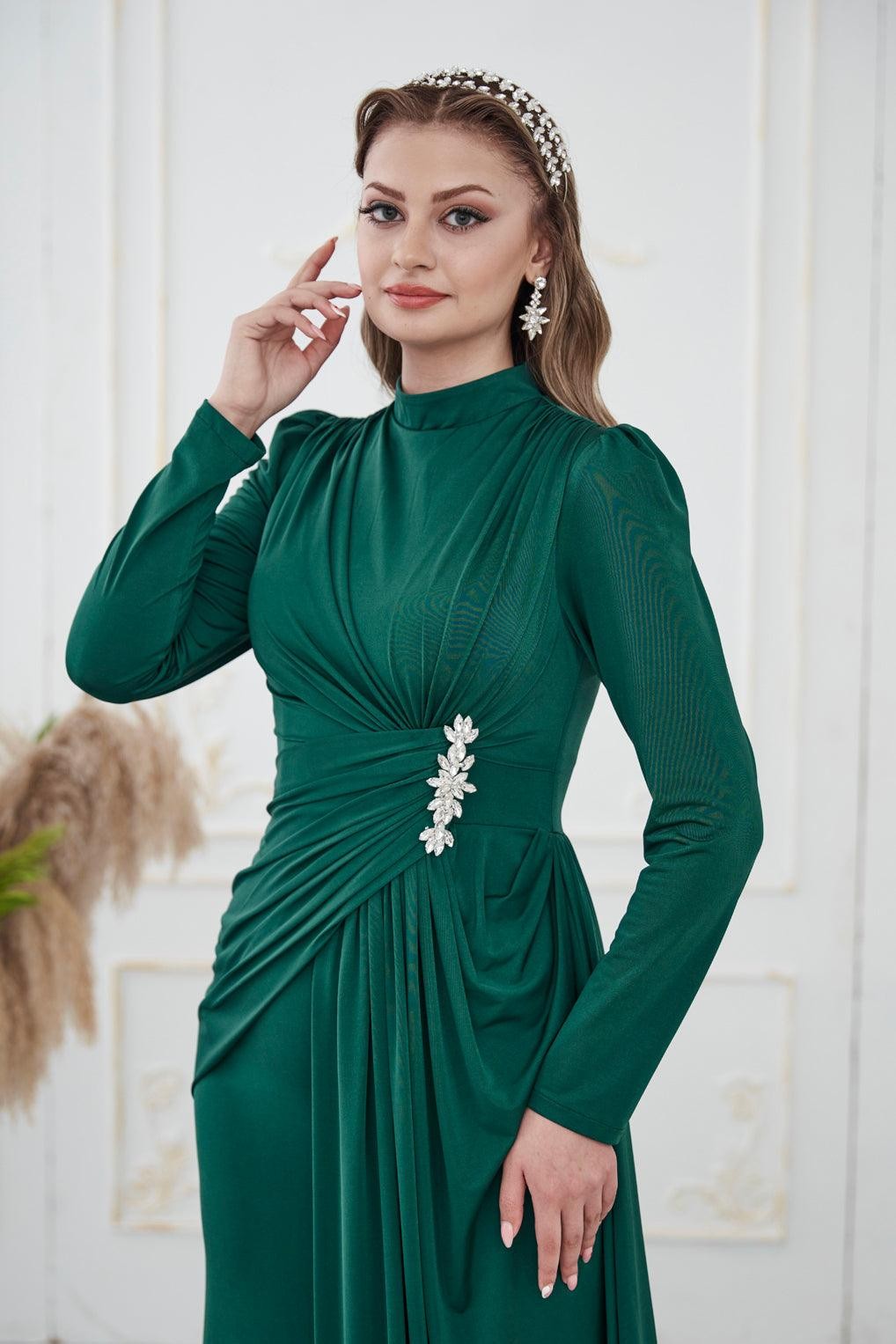 Simay Hijab Evening Dress - Emerald