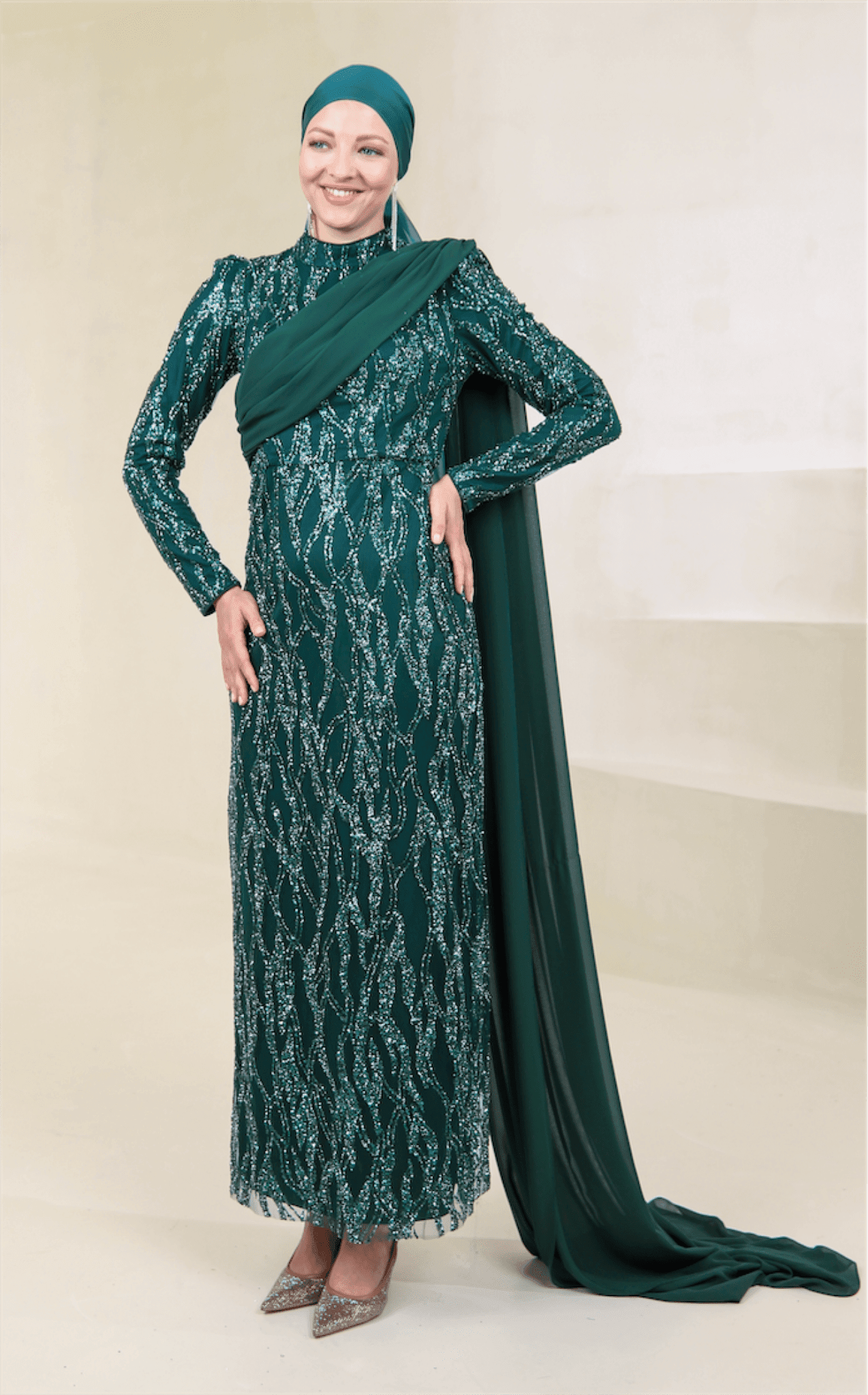 Sare Hijab Evening Dress - Green