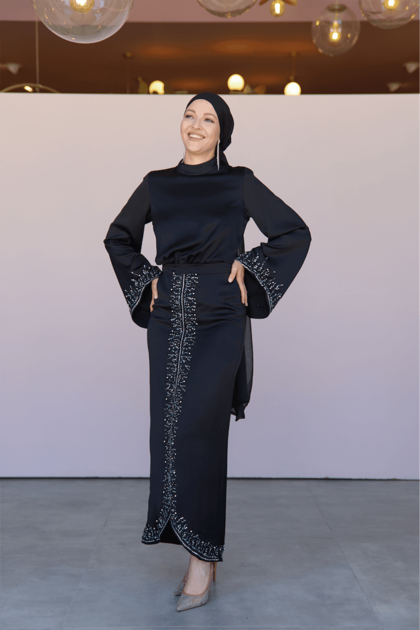 Thai Hijab Evening Dress - Black