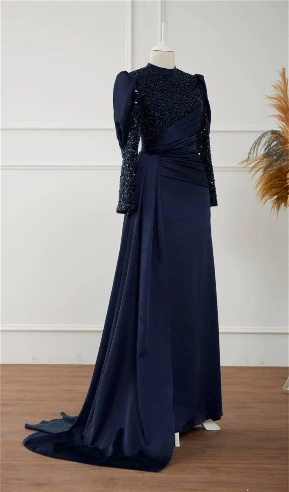 Karel Hijab Evening Dress - Navy Blue