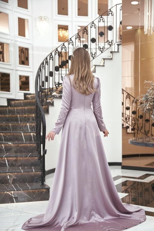 Helen Hijab Evening Dress - Powder