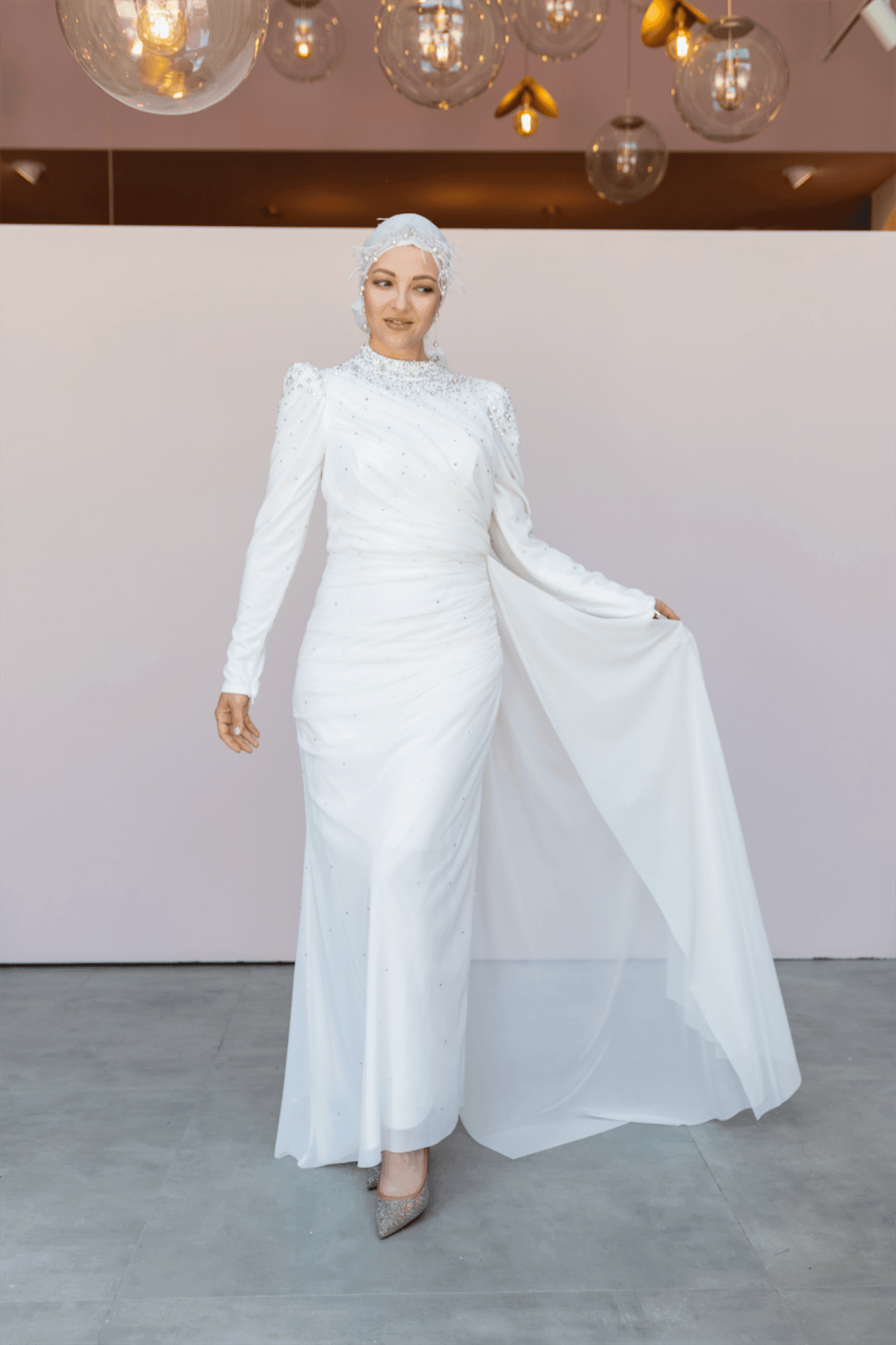 Stoneart Hijab Evening Dress - Ecru