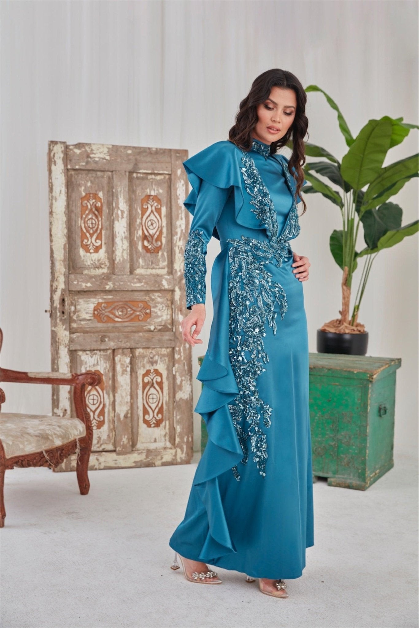 Feenhaftes Hijab-Abendkleid – Blau