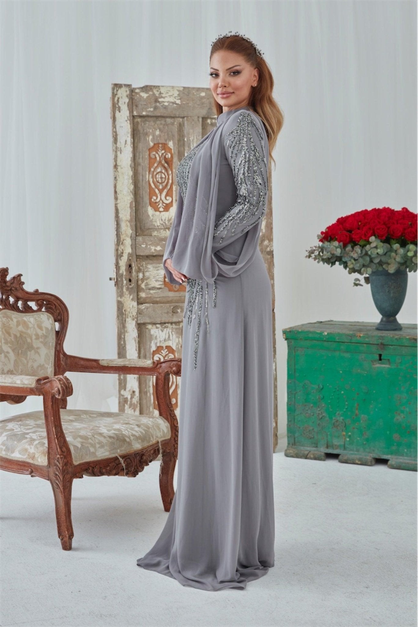 Nalan Hijab Abendkleid – Grau